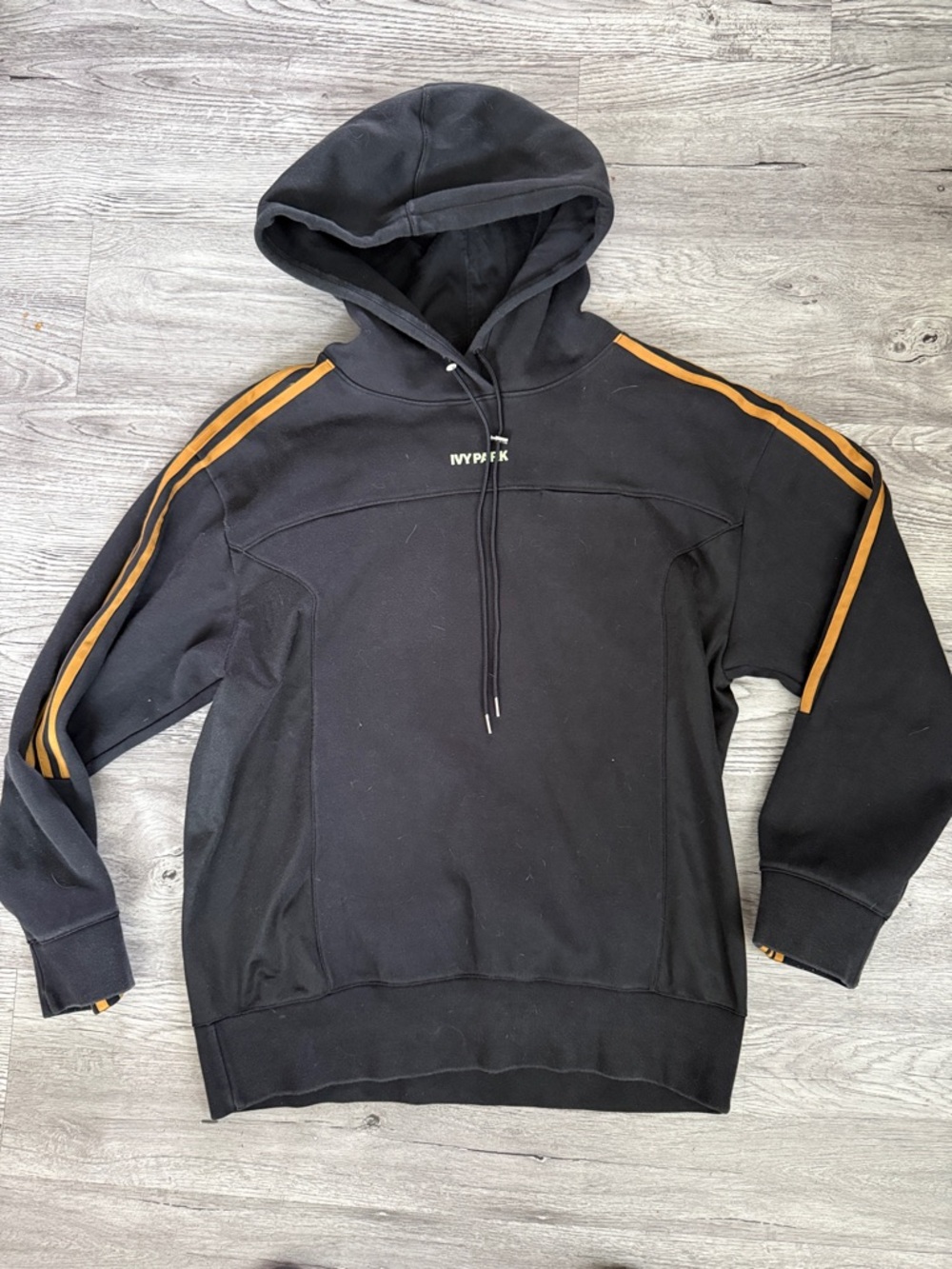 Adidas X Ivy Park Black Hoodie with Gold Stripe Detail